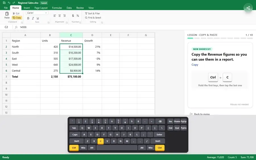 Excel Ninja: pressing Ctrl + C puts a moving border around the copied cells