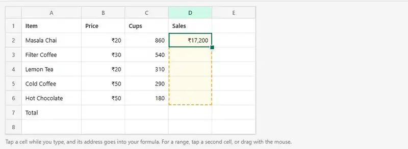 Double-clicking the fill handle copies the formula down the column