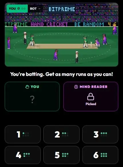 One throw: the bowler runs in while the hands shake, then a six
